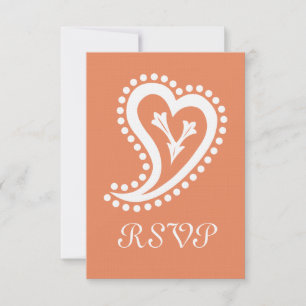 Sweet Paisley Hearts in Coral RSVP Card Karte