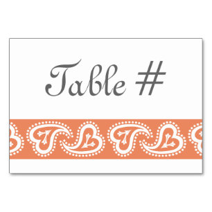 Sweet Paisley Hearts in Coral Table Card Tischnummer