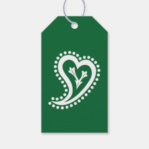Sweet Paisley Hearts in Green Gift Tag Geschenkanhänger