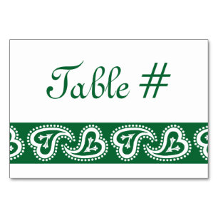 Sweet Paisley Hearts in Green Table Card Tischnummer