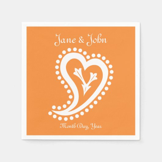 Sweet Paisley Hearts in Orange Napkins Serviette (Vorderseite)