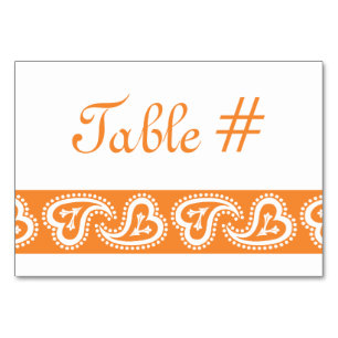 Sweet Paisley Hearts in Orange Table Card Tischnummer