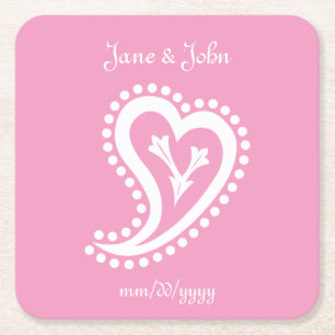 Sweet Paisley Hearts in Petal Pink Paper Untersetz Rechteckiger Pappuntersetzer