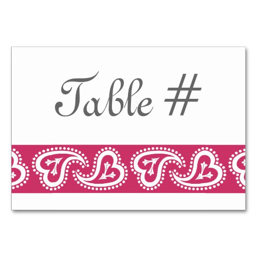 Sweet Paisley Hearts in Raspberry Table Card Tischnummer (Vorderseite)