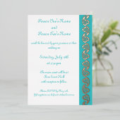 Sweet Paisley Hearts in Türkis Foil Einladung (Stehend vorne)