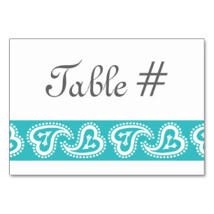 Sweet Paisley Hearts in Türkis Table Card Tischnummer