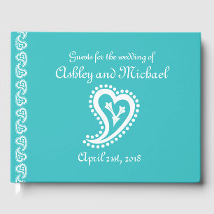 Sweet Paisley Hearts in Turquoise Gästebuch