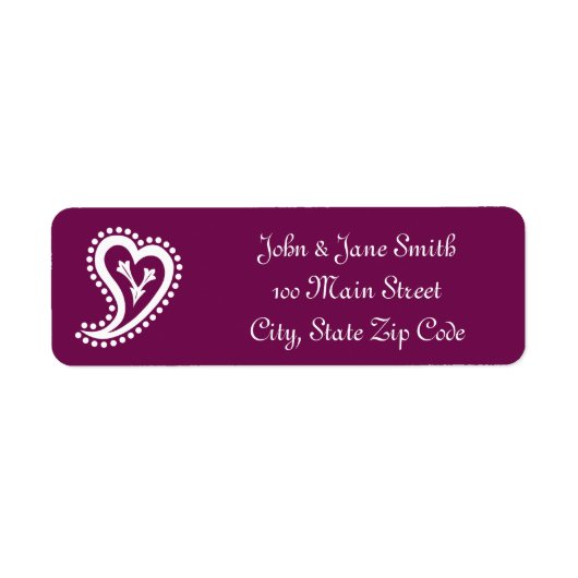 Sweet Paisley Hearts in Wine Return Address Label (Vorne)