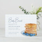 Sweet Pancake Blue Gingham Boy Baby Showbrunch Einladung (Stehend Vorderseite)