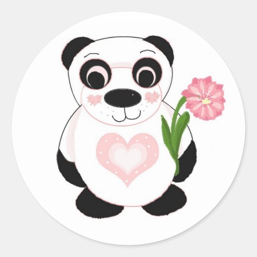 Sweet Panda Bear mit Blume Runder Aufkleber (Vorderseite)