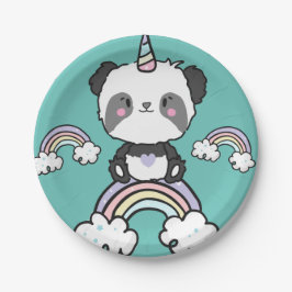 Sweet Panda Einicorn Girly Floral Paper Plate Pappteller