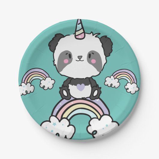 Sweet Panda Einicorn Girly Floral Paper Plate Pappteller (Vorderseite)