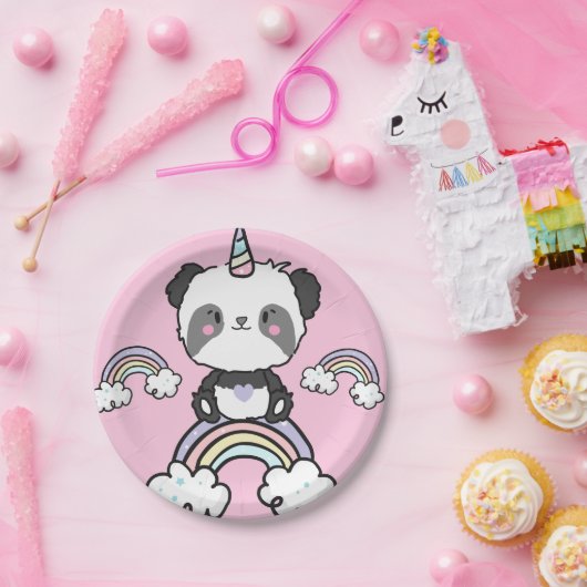 Sweet Panda Einicorn Girly Floral Paper Plate Pappteller (Party)