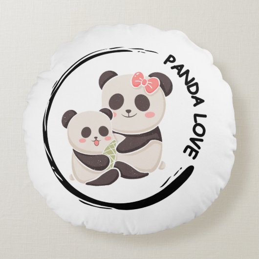 Sweet Panda Family Rundes Kissen (Vorderseite)