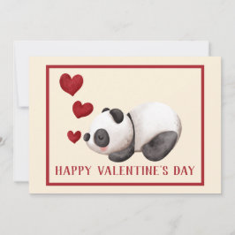 Sweet Panda & Hearts Valentine's Day Flat Card