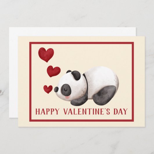 Sweet Panda & Hearts Valentine's Day Flat Card (Vorne/Hinten)