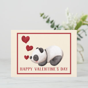 Sweet Panda & Hearts Valentine's Day Flat Card