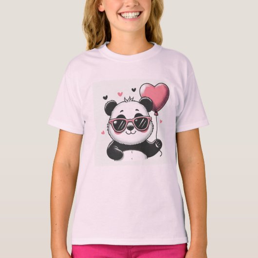 Sweet Panda Holding a Heart Balloon T - Shirt (Vorderseite)