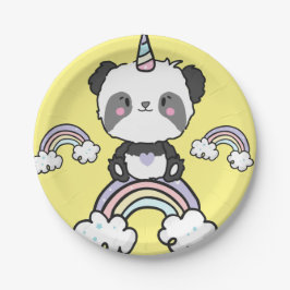 Sweet Panda Unicorn Girls Rainbow Birthday Pappteller