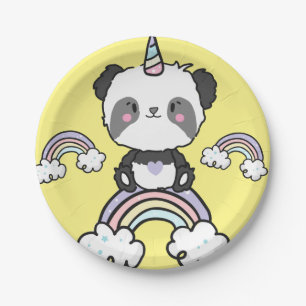 Sweet Panda Unicorn Girls Rainbow Birthday Pappteller
