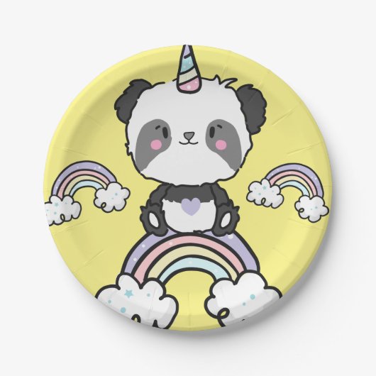 Sweet Panda Unicorn Girls Rainbow Birthday Pappteller (Vorderseite)