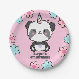 Sweet Panda Unicorn Girls Rainbow Birthday Pappteller
