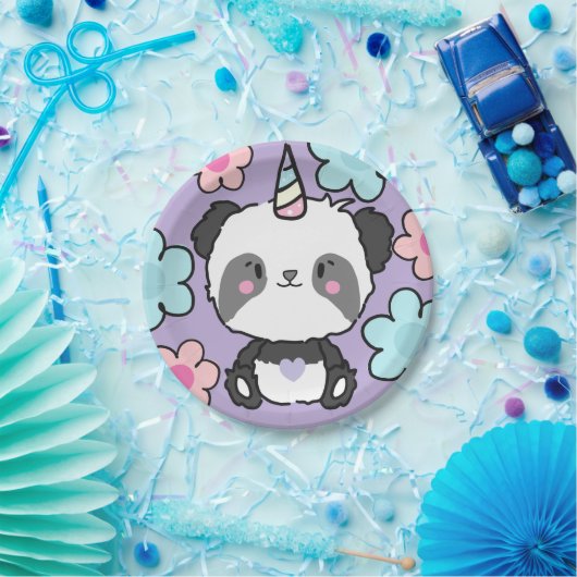 Sweet Panda Unicorn Girls Rainbow Birthday Pappteller (Party)
