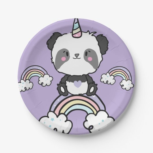 Sweet Panda Unicorn Girls Rainbows Pappteller (Vorderseite)