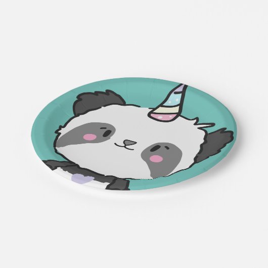 Sweet Panda Unicorn Girly Birthday Paper Plate Pappteller (Schrägansicht)