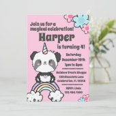 Sweet Panda Unicorn Girly Einladung (Stehend Vorderseite)