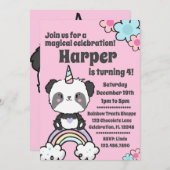Sweet Panda Unicorn Girly Einladung (Vorne/Hinten)