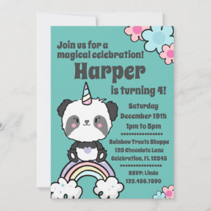 Sweet Panda Unicorn Girly Einladung