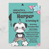 Sweet Panda Unicorn Girly Einladung (Vorne/Hinten)