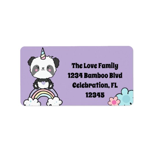 Sweet Panda Unicorn Girly Floral Adressaufkleber (Vorne)