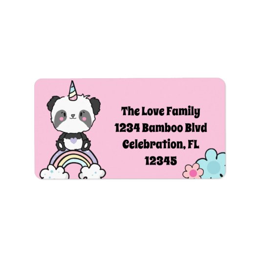 Sweet Panda Unicorn Girly Floral Label Adressaufkleber (Vorne)