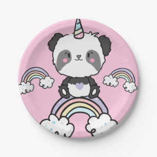Sweet Panda Unicorn Girly Floral Paper Plate Pappteller