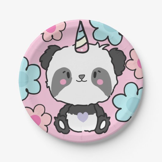 Sweet Panda Unicorn Girly Floral Pappteller (Vorderseite)