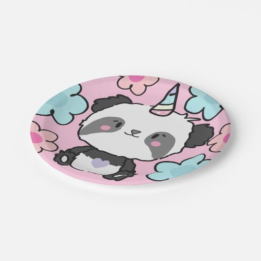 Sweet Panda Unicorn Girly Floral Pappteller (Schrägansicht)
