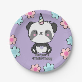 Sweet Panda Unicorn Girly Floral Personalisiert Pappteller