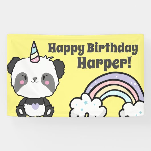 Sweet Panda Unicorn Rainbows Birthday Banner (Horizontal)
