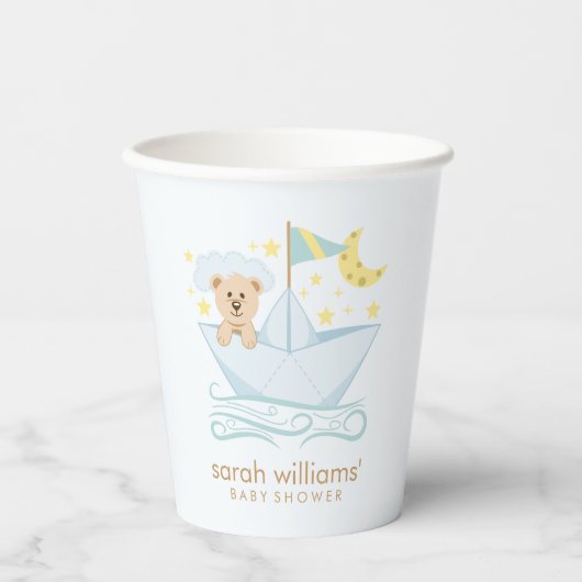 Sweet Paper Boat Bear Baby Dusche Pappbecher (Vorderseite)