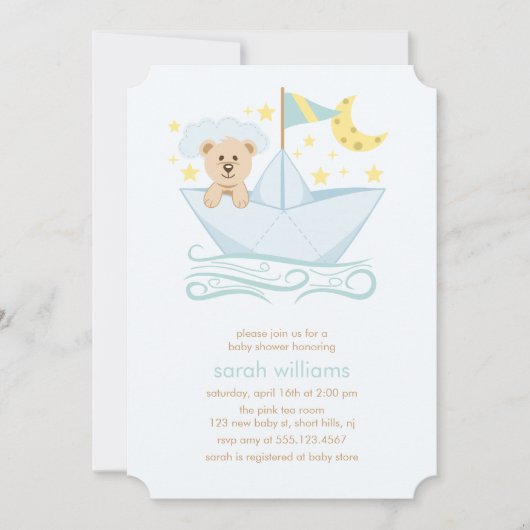 Sweet Paper Boat Bear Einladung (Vorderseite)