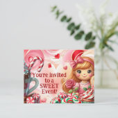Sweet Party Event Postcard Einladung Candy Land (Stehend Vorderseite)