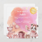 Sweet Pastel Animal Birthday Party Invitation Einladung (Vorne/Hinten)