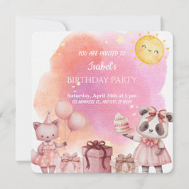 Sweet Pastel Animal Birthday Party Invitation Einladung
