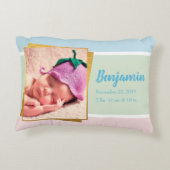 Sweet Pastel Baby Boy Foto Birth Record Stat Dekokissen (Rückseite)