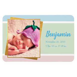 Sweet Pastel Baby Boy Foto Birth Record Stat Magnet