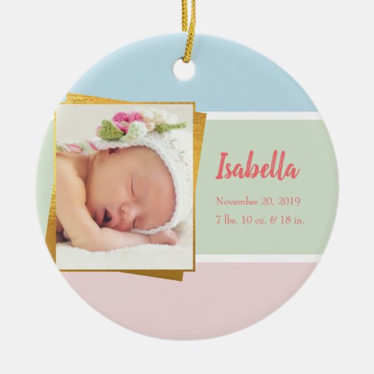 Sweet Pastel Baby Girl Foto Birth Record Stat Keramik Ornament (Vorne)
