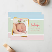 Sweet Pastel Baby Girl Foto Birth Record Stat Mitteilungskarte (Vorderseite/Rückseite Beispiel)