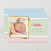 Sweet Pastel Baby Girl Foto Birth Record Stat Mitteilungskarte (Vorne/Hinten)